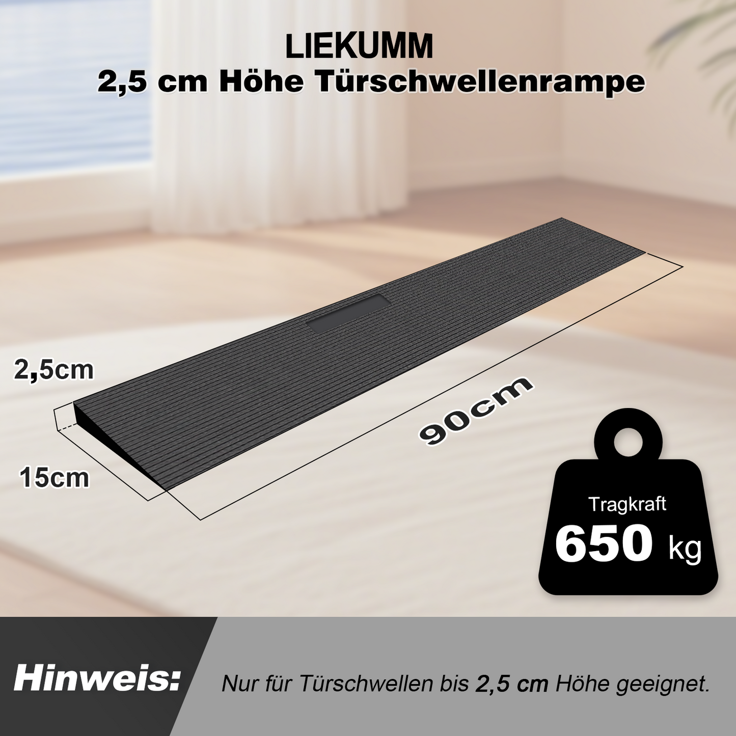 LIEKUMM Gummi Schwellenrampe – Rutschfest, 650 kg, für Türen & Stufen