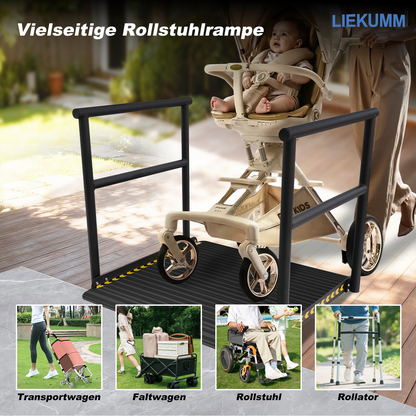 LIEKUMM Rollstuhlrampe mit Handläufen 91 × 91 cm – Aluminium, 300 kg