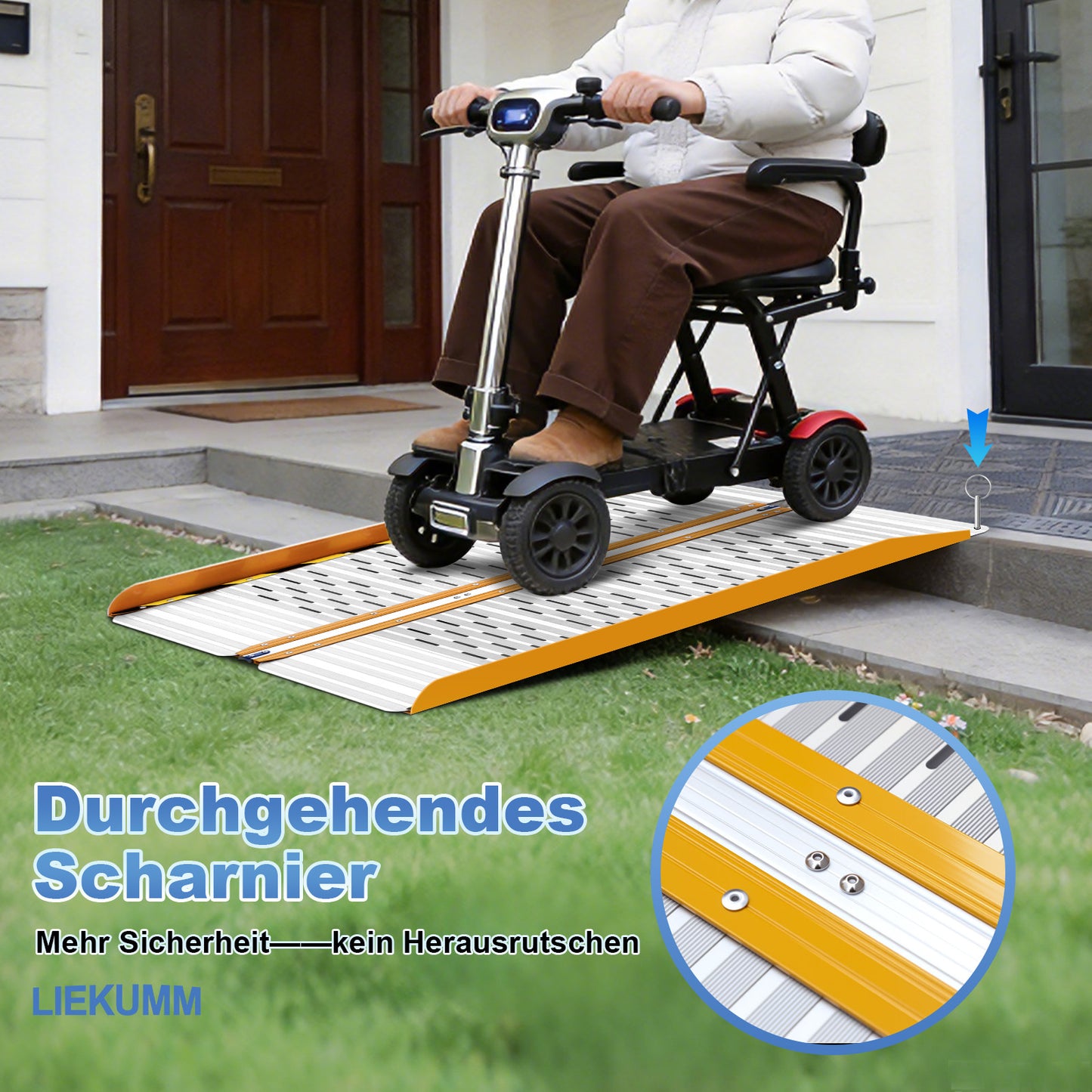 LIEKUMM Leichte Aluminium Rollstuhlrampe 121 cm – Klappbar, 300 kg