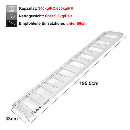 LIEKUMM 2er Set Aluminium Auffahrrampe 195,5 cm – Klappbar, 680 kg Tragkraft