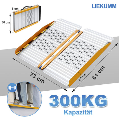 LIEKUMM Leichte Aluminium Rollstuhlrampe 121 cm – Klappbar, 300 kg