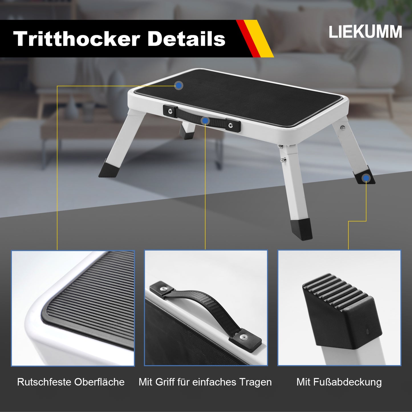 LIEKUMM Tritthocker 18 cm – Klappbar, 150 kg Belastbar