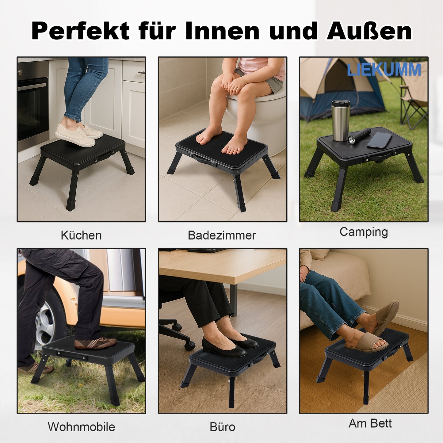 LIEKUMM Tritthocker 18 cm – Klappbar, 150 kg Belastbar