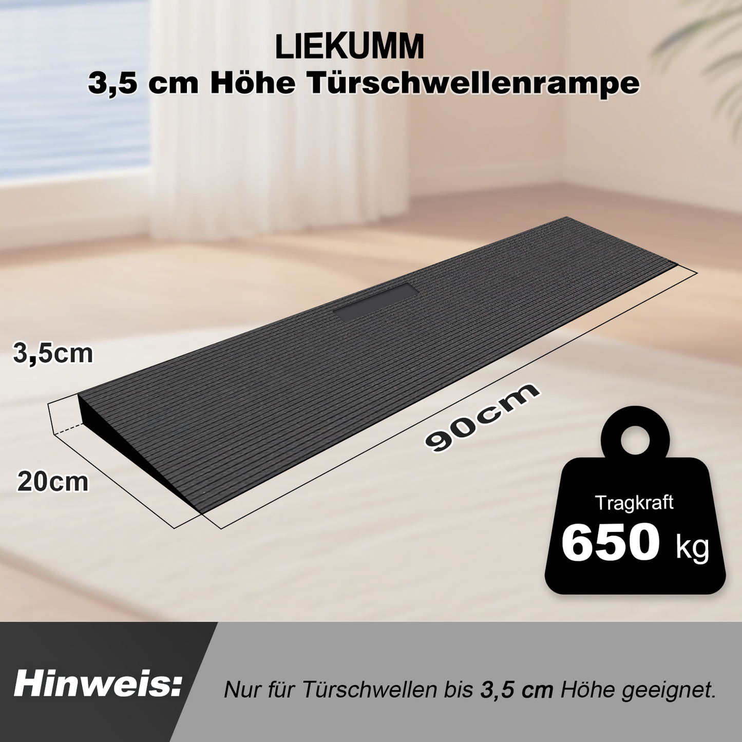 LIEKUMM Gummi Schwellenrampe – Rutschfest, 650 kg, für Türen & Stufen