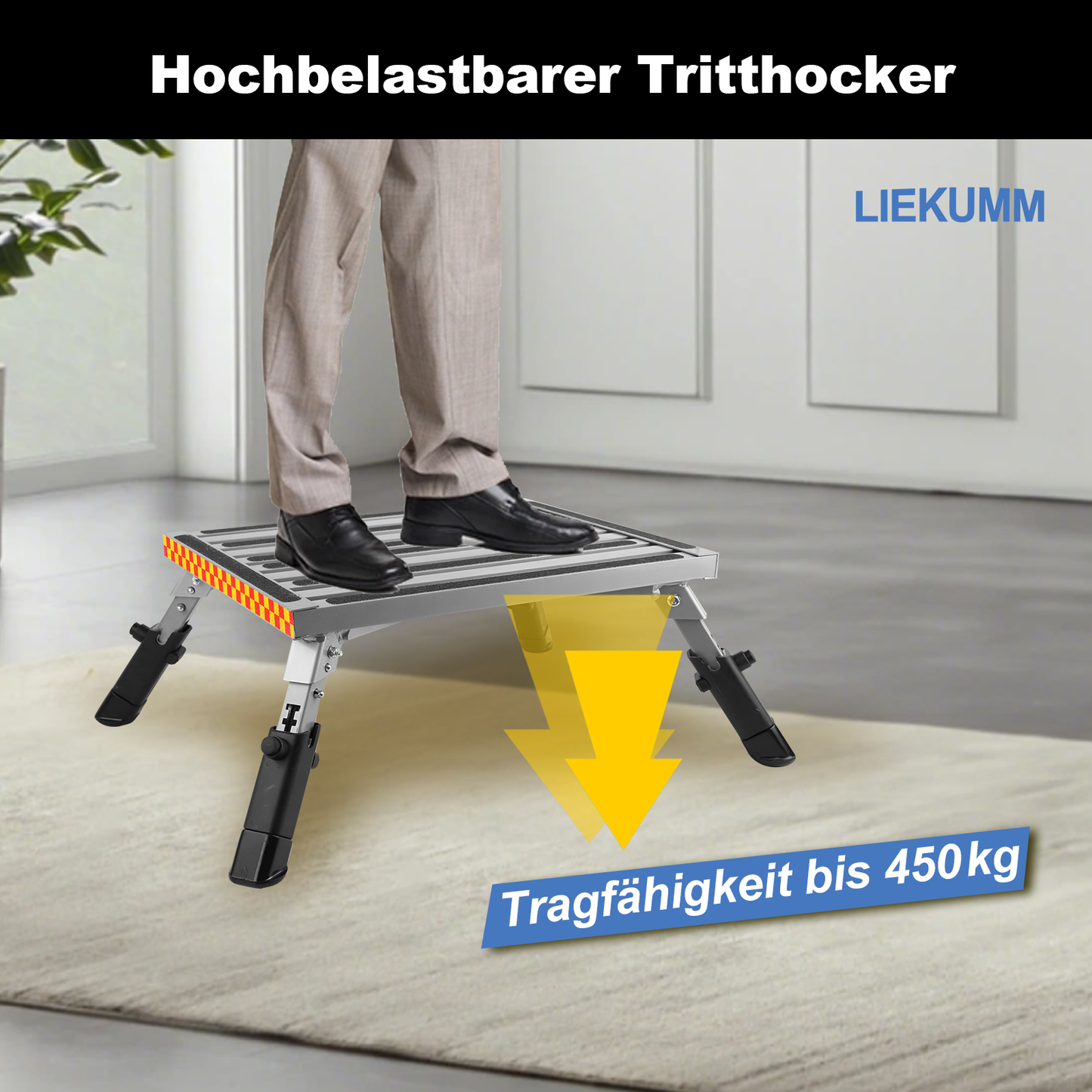 LIEKUMM Höhenverstellbarer Alu Tritthocker – Klappbar, Rutschfest, 450 kg