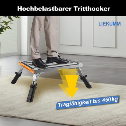 LIEKUMM Höhenverstellbarer Alu Tritthocker – Klappbar, Rutschfest, 450 kg