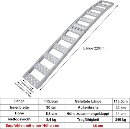 LIEKUMM 1er Aluminium Auffahrrampe 228 cm – Klappbar, 340 kg Tragkraft