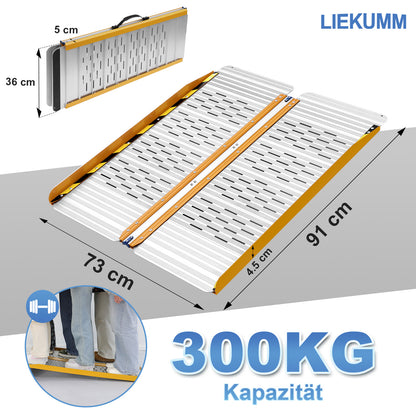 LIEKUMM Leichte Aluminium Rollstuhlrampe 121 cm – Klappbar, 300 kg