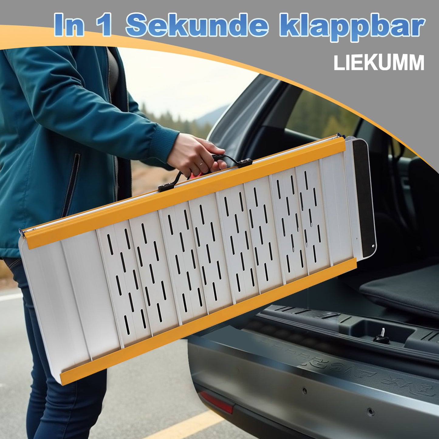 LIEKUMM Leichte Aluminium Rollstuhlrampe 121 cm – Klappbar, 300 kg