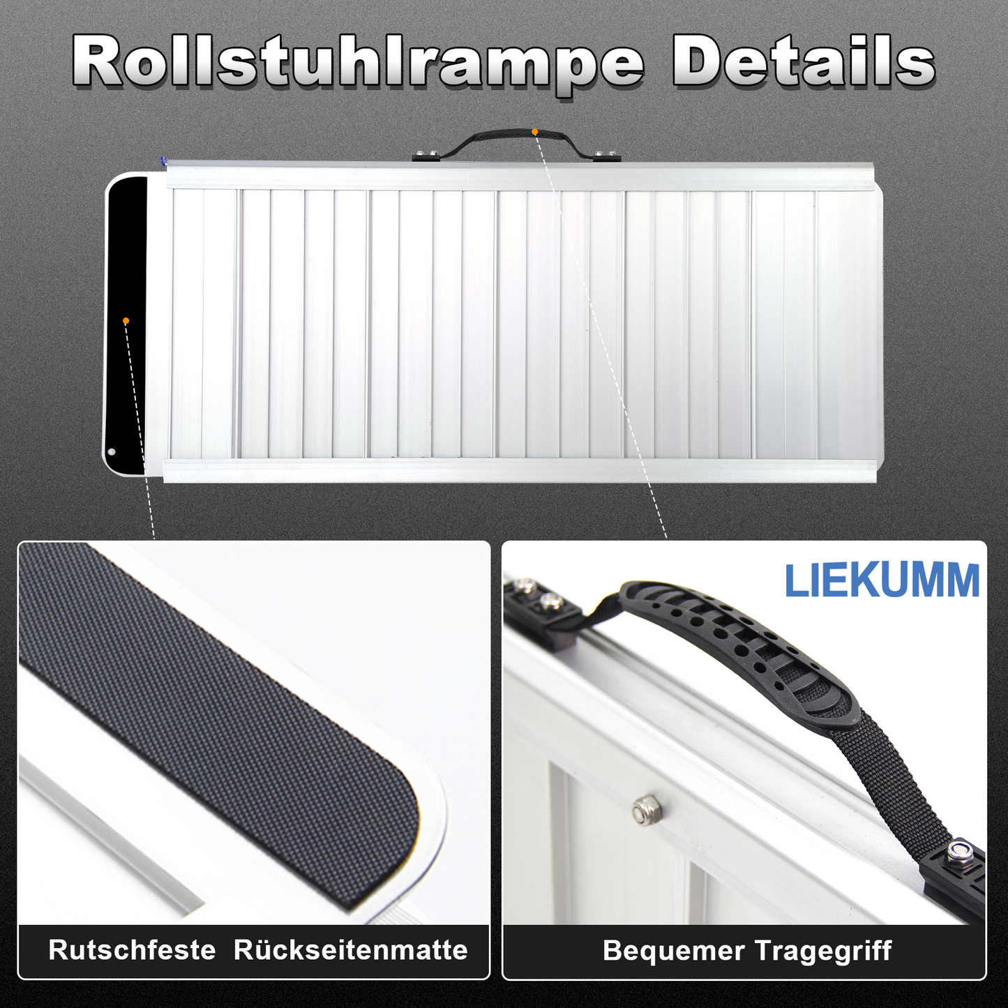 LIEKUMM Extra Breite Rollstuhlrampe 61-152 cm – Aluminium, klappbar, 300 kg