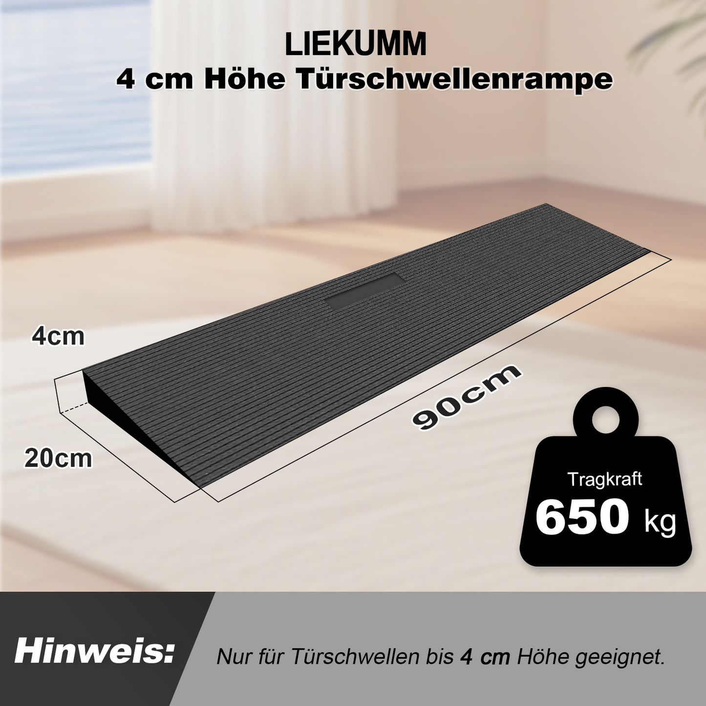 LIEKUMM Gummi Schwellenrampe – Rutschfest, 650 kg, für Türen & Stufen