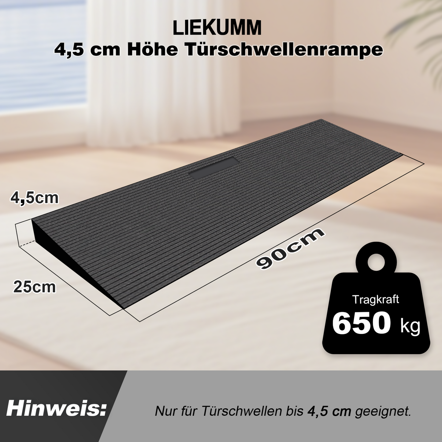 LIEKUMM Gummi Schwellenrampe – Rutschfest, 650 kg, für Türen & Stufen