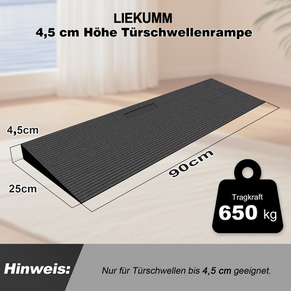 LIEKUMM Gummi Schwellenrampe – Rutschfest, 650 kg, für Türen & Stufen