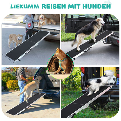 LIEKUMM Hunderrampe Klappbar, 180 kg Tragkraft Aluminium Rampe Hund, 184,5 x 38 cm Hundetreppe für Kleine Hunde, Hundetreppe Auto für LKWs und SUVs