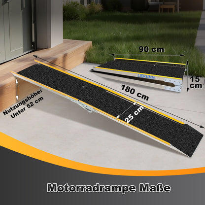 LIEKUMM 1 x 180 cm Auffahrrampe, 200 kg Tragkraft Aluminium Motorrad Rampe Klappbar