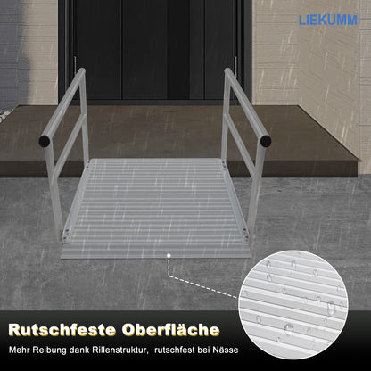 LIEKUMM Rollstuhlrampe mit Handläufen 91 × 91 cm – Aluminium, 300 kg