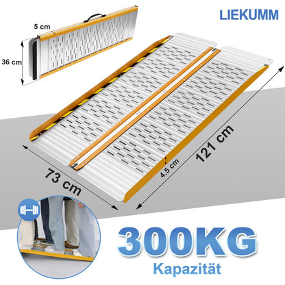 LIEKUMM Leichte Aluminium Rollstuhlrampe 121 cm – Klappbar, 300 kg