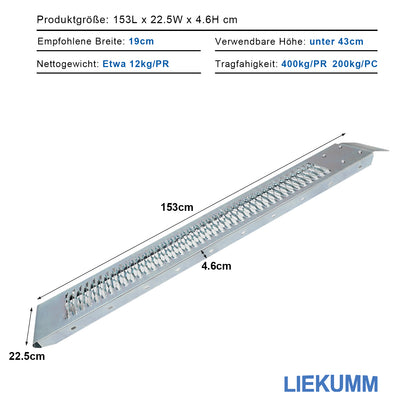 LIEKUMM 2X Auffahrrampe 440 kg Tragfähigkeit, 151x22.5cm Stahl Auto Rampen, Motorradrampe PKW Auto, galvanisierter Stahl Laderampe, 2 stück
