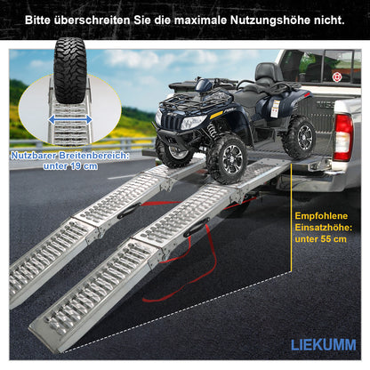 LIEKUMM Klappbare Stahl Auffahrrampe 194 cm – 440 kg, für Motorrad & Anhänger (2er Set)
