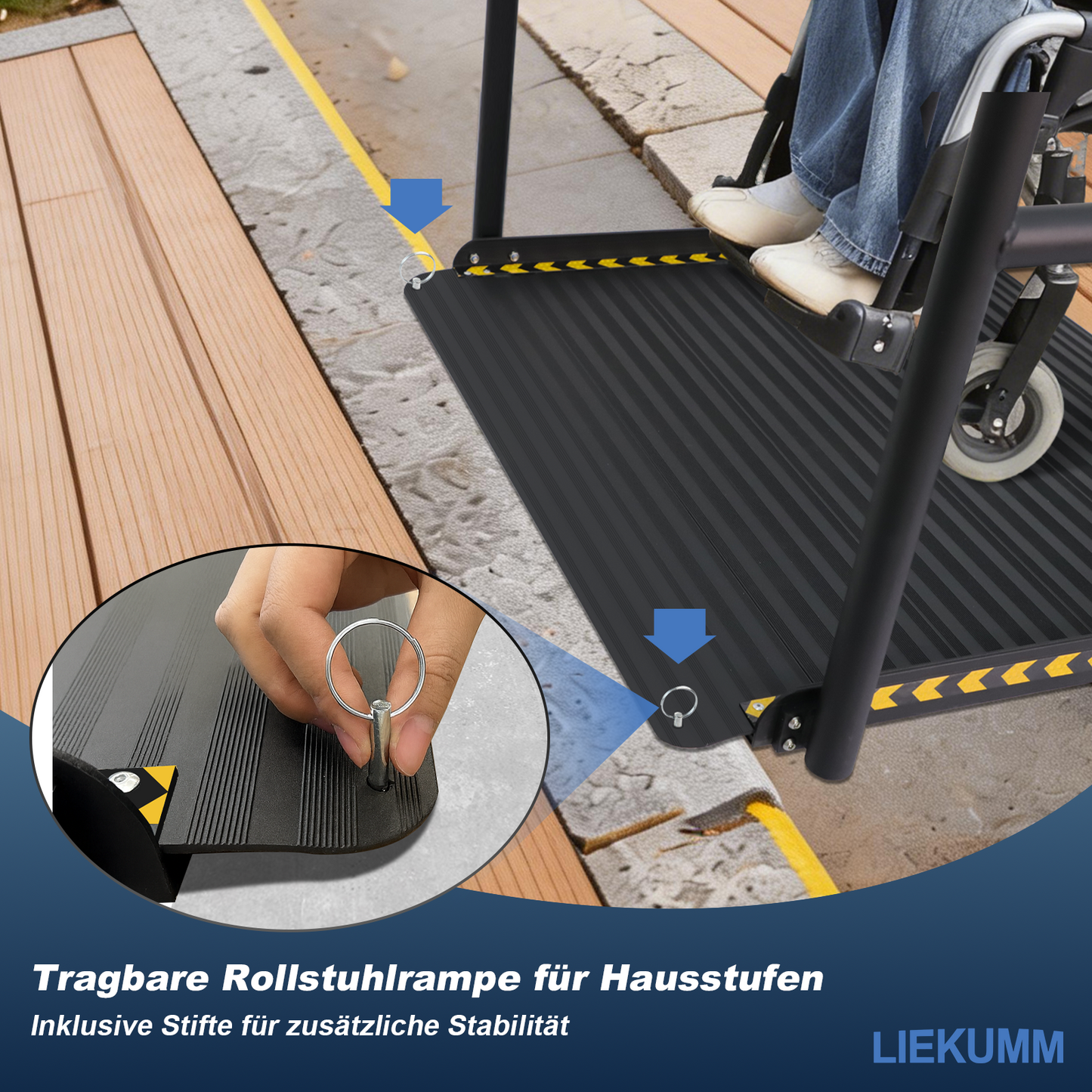 LIEKUMM Rollstuhlrampe mit Handläufen 91 × 91 cm – Aluminium, 300 kg