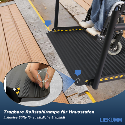 LIEKUMM Rollstuhlrampe mit Handläufen 91 × 91 cm – Aluminium, 300 kg