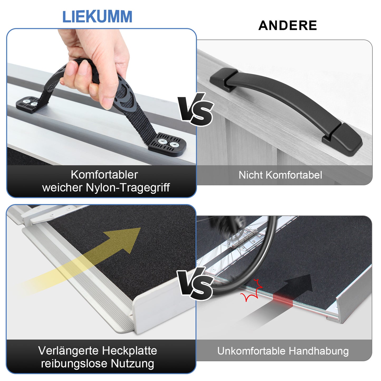 LIEKUMM Tragbare Aluminium Rollstuhlrampe 151,5 cm – Klappbar, 300 kg