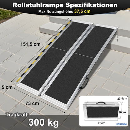 LIEKUMM Tragbare Aluminium Rollstuhlrampe 151,5 cm – Klappbar, 300 kg