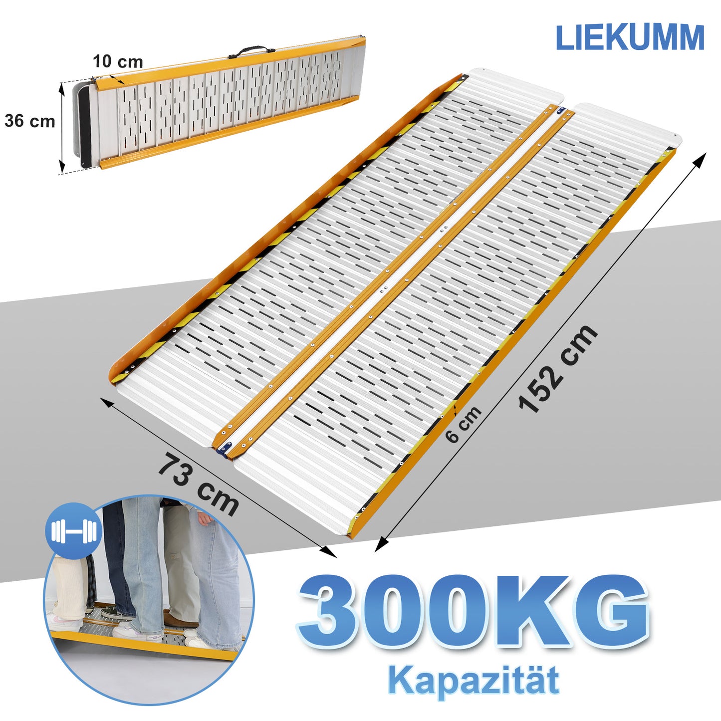 LIEKUMM Leichte Aluminium Rollstuhlrampe 121 cm – Klappbar, 300 kg