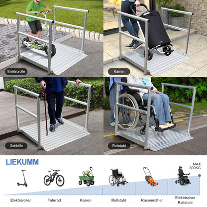 LIEKUMM Rollstuhlrampe mit Handläufen 91 × 91 cm – Aluminium, 300 kg
