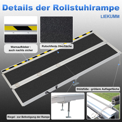 LIEKUMM Aluminium Rollstuhlrampe – Rutschfest, 300 kg Tragkraft, für Treppen & Zuhause