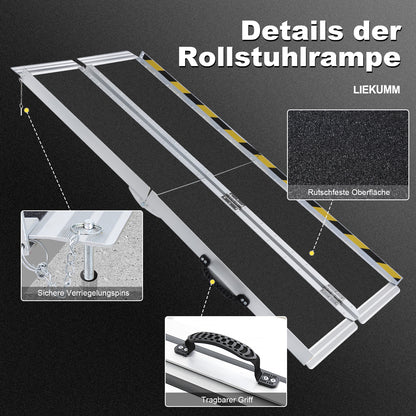 LIEKUMM Tragbare Aluminium Rollstuhlrampe 151,5 cm – Klappbar, 300 kg