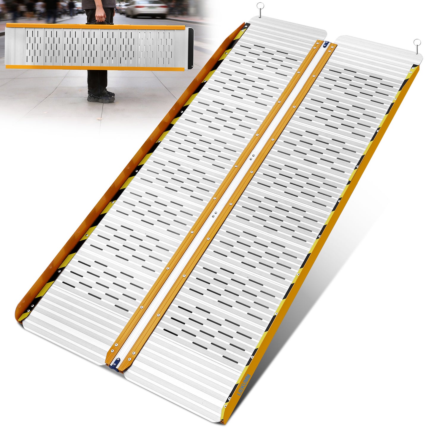 LIEKUMM Leichte Aluminium Rollstuhlrampe 121 cm – Klappbar, 300 kg