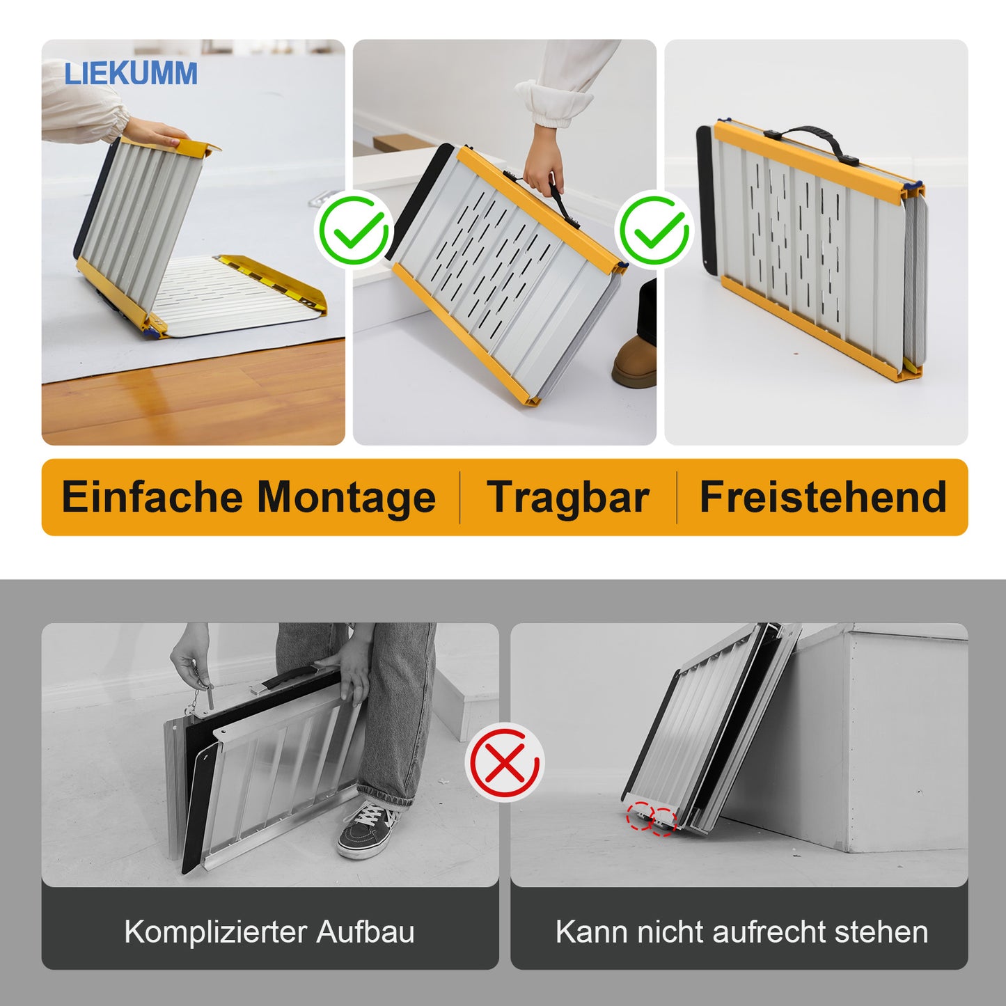 LIEKUMM Leichte Aluminium Rollstuhlrampe 121 cm – Klappbar, 300 kg