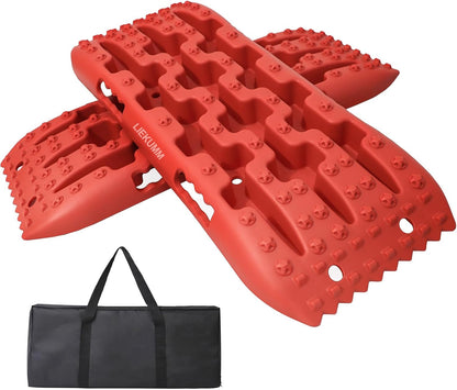 LIEKUMM 2 Stücke Sandbleche, 69 cm Kleine Größe Sandbleche Offroad für Sand Schlamm Schnee, 7 T Anfahrhilfe Wohnmobil für PKW LKW Geländewagen, mit Aufbewahrungstasche, Rot