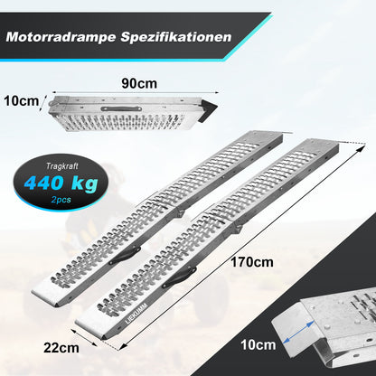 LIEKUMM 2er Set Stahl Auffahrrampe 170 cm – Klappbar, 440 kg Tragkraft