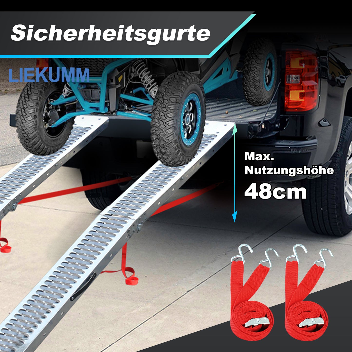 LIEKUMM 2er Set Stahl Auffahrrampe 170 cm – Klappbar, 440 kg Tragkraft