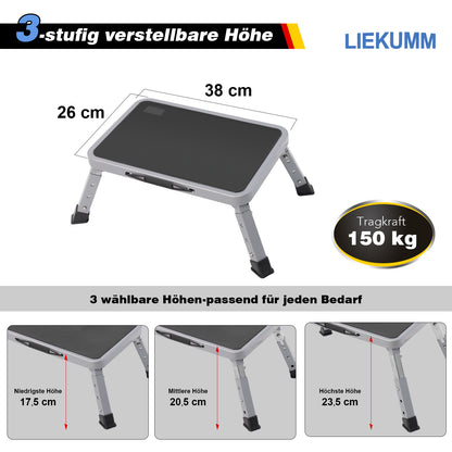 LIEKUMM 3-stufiger Klapphocker – Höhenverstellbar, Rutschfest, 150 kg