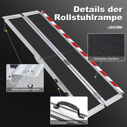 LIEKUMM Tragbare Aluminium Rollstuhlrampe 182,5 cm – Rutschfest, 300 kg