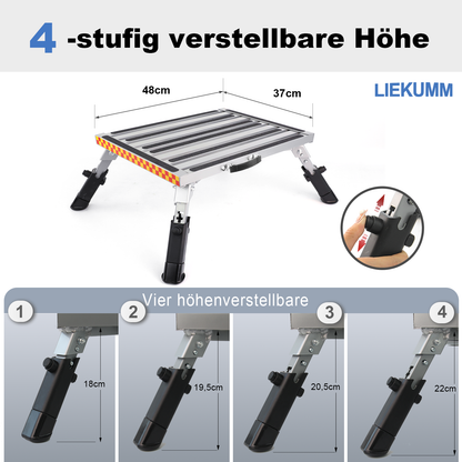 LIEKUMM Höhenverstellbarer Alu Tritthocker – Klappbar, Rutschfest, 450 kg