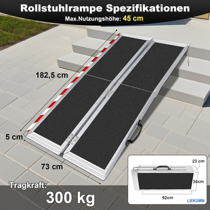 LIEKUMM Tragbare Aluminium Rollstuhlrampe 182,5 cm – Rutschfest, 300 kg