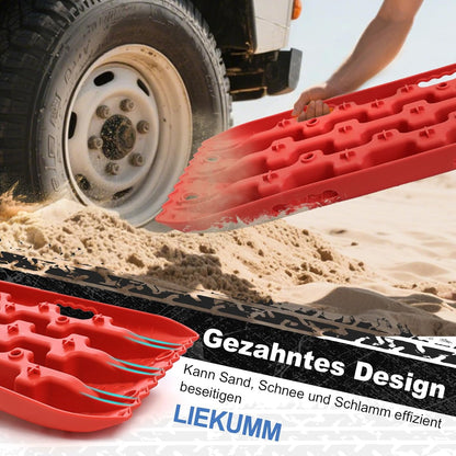 LIEKUMM 2 Stücke Sandbleche, 69 cm Kleine Größe Sandbleche Offroad für Sand Schlamm Schnee, 7 T Anfahrhilfe Wohnmobil für PKW LKW Geländewagen, mit Aufbewahrungstasche, Rot