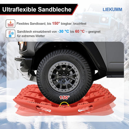 LIEKUMM 2 Stücke Sandbleche, 69 cm Kleine Größe Sandbleche Offroad für Sand Schlamm Schnee, 7 T Anfahrhilfe Wohnmobil für PKW LKW Geländewagen, mit Aufbewahrungstasche, Rot