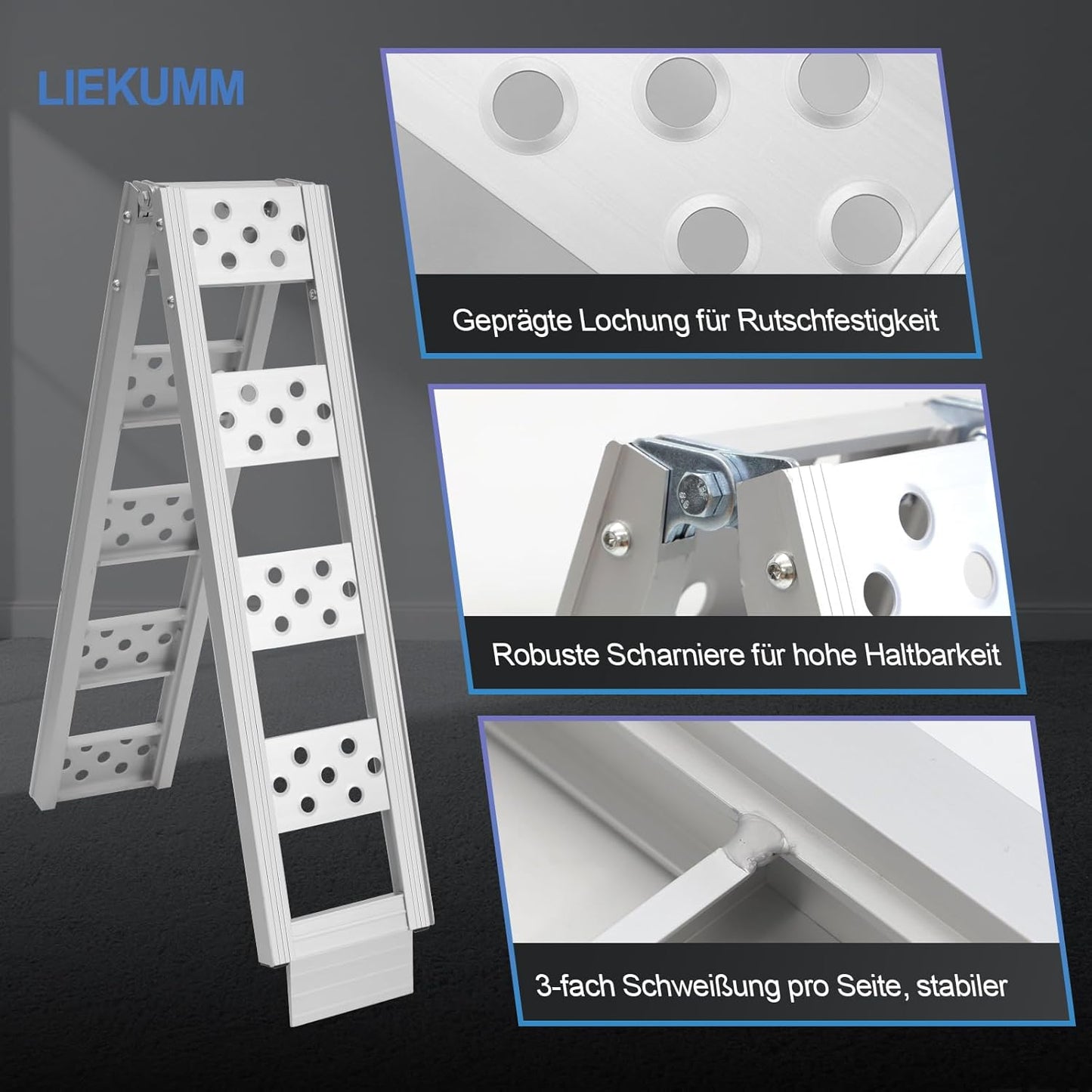 LIEKUMM 1 x 180 cm Auffahrrampe Klappbar, 200 kg Tragkraft Auffahrrampe für Anhänger, Aluminium Leicht Motorrad Rampe für Motorrad, E-Bike, Dirtbike, Fahrrad