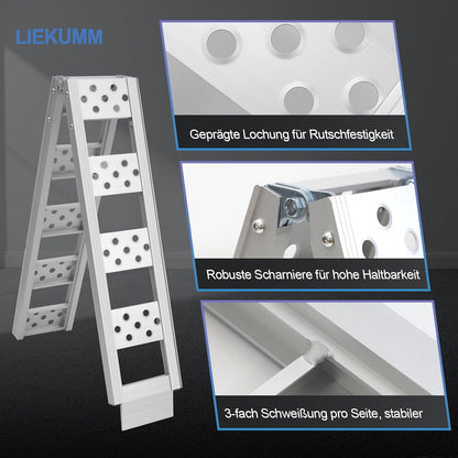 LIEKUMM 1 x 180 cm Auffahrrampe Klappbar, 200 kg Tragkraft Auffahrrampe für Anhänger, Aluminium Leicht Motorrad Rampe für Motorrad, E-Bike, Dirtbike, Fahrrad