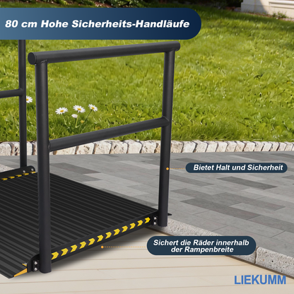LIEKUMM Rollstuhlrampe mit Handläufen 91 × 91 cm – Aluminium, 300 kg
