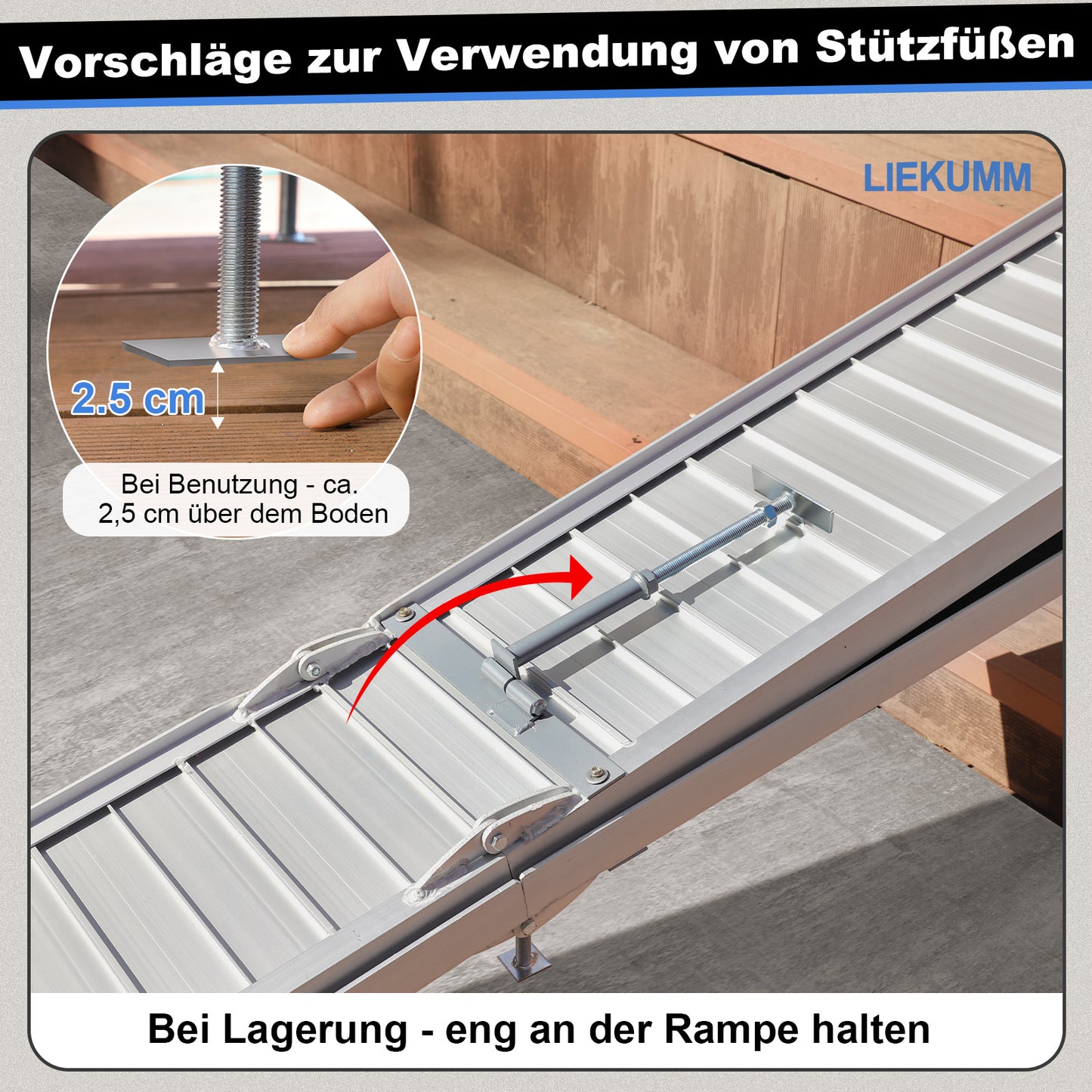 LIEKUMM Aluminium Rollstuhlrampe – Rutschfest, 300 kg Tragkraft, für Treppen & Zuhause