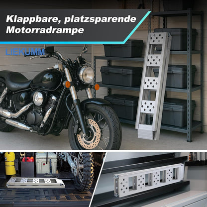 LIEKUMM 1 x 180 cm Auffahrrampe Klappbar, 200 kg Tragkraft Auffahrrampe für Anhänger, Aluminium Leicht Motorrad Rampe für Motorrad, E-Bike, Dirtbike, Fahrrad