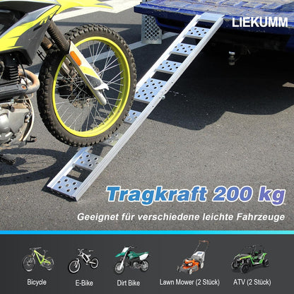 LIEKUMM 1 x 180 cm Auffahrrampe Klappbar, 200 kg Tragkraft Auffahrrampe für Anhänger, Aluminium Leicht Motorrad Rampe für Motorrad, E-Bike, Dirtbike, Fahrrad