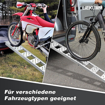LIEKUMM 1 x 180 cm Auffahrrampe Klappbar, 200 kg Tragkraft Auffahrrampe für Anhänger, Aluminium Leicht Motorrad Rampe für Motorrad, E-Bike, Dirtbike, Fahrrad