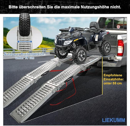 LIEKUMM 2X Faltbare Auffahrrampe, 440 kg Tragkraft Motorrad Rampe, 194 cm Stahl Klappbar Auffahrrampe für Anhänger, Rasenmäher, Rasentraktor, PKW Laderampe